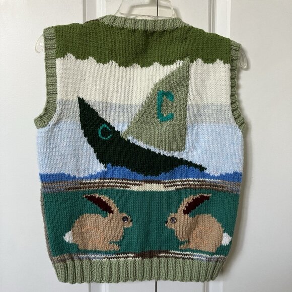 Vintage Handmade Knit Sweater Vest Kids Soccer Novelty Sailboat Animals - Picture 3 of 5